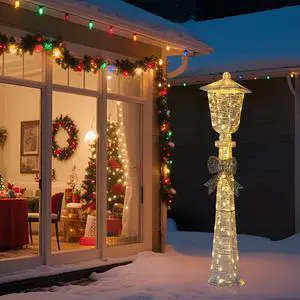 Yescom 5FT Pre-lit Lighted Lamp Post with Bowknot Christmas Decorations 110 Warm White LED for Indoor Outdoor Holiday Displays