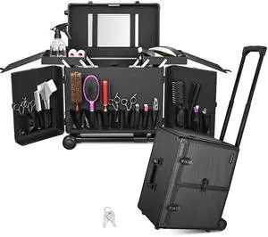 Byootique Professional Hair Stylist Rolling Tool Box Makeup Artist Train Case