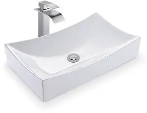 Aquaterior Rectangle Countertop Ceramic Vessel Sink Kit Single Handle Faucet
