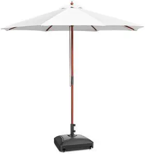 Yescom 9ft Solid Wood Outdoor Patio Umbrella with Base Included Parasol Wheels Stand for Bistro Market Garden Deck Yard Poolside White