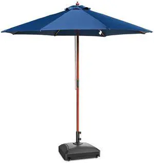 Yescom 9ft Solid Wood Outdoor Patio Umbrella with Base Included Parasol Wheels Stand for Bistro Market Garden Deck Yard Poolside Navy