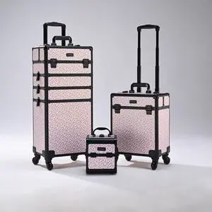 BYOOTIQUE Rolling Makeup Train Case on Wheels 3-Piece Hairdressing Brush Bags Cosmetology Art Deco Tyrian