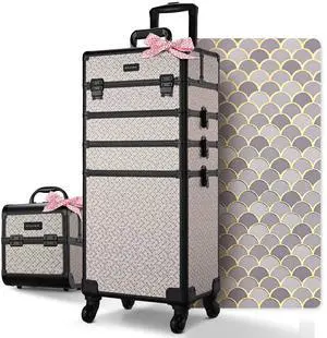 BYOOTIQUE Makeup Train Case Trolley w/ Cube Case Cosmetic Organizer Art Deco Graphite