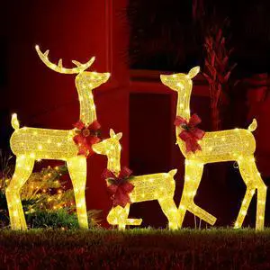 Yescom 3-Piece 2D Pre-lit Lighted Christmas Reindeer Family Set Decorations with 200 LEDs for Outdoor Indoor Home Decor Yard Lawn Display Yescom 3-Piece 2D Pre-lit Lighted Christmas Reindeer Family Set Decorations with 200 LEDs for Outdoor Indoor Home Decor Yard Lawn Display