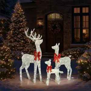 Yescom 3-Piece 5FT Pre-lit Christmas Reindeer Family Set with 290 LED Lights for Outdoor Indoor Home Yard Lawn Decorations, Silver