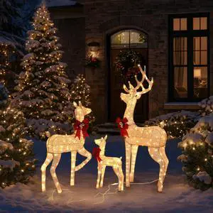 Yescom 3-Piece 5FT Pre-lit Christmas Reindeer Family Set with 290 LED Lights for Outdoor Indoor Home Yard Lawn Decorations, Golden