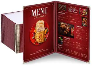 Wechef 30 Pack Restaurant Menu Covers 8.5x11" 2 Page 4 Views Double Fold Stitch Bar Cafe Burgundy