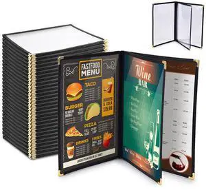 WeChef 30pcs Restaurant Menu Covers 8.5x11IN Book Style Cafe Bar 3 Page 6 View Black