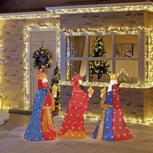Yescom 3-Piece Pre-lit Lighted 2D Three Kings with Gifts Christmas Decorations with 80 LEDs for Indoor Outdoor Xmas Decor Holiday Displays