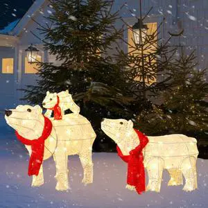 Yescom 3 Pcs Lighted Christmas Polar Bear Family Decorations with 190 LEDs for Xmas Outdoor Indoor Decor Lighted Holiday Displays Yescom 3 Pcs Lighted Christmas Polar Bear Family Decorations with 190 LEDs for Xmas Outdoor Indoor Decor Lighted Holiday Displays