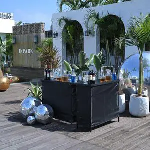 InstaHibit EZ GO 2 Pcs Portable Bar Table Aluminum with Carry Bag Black Skirt for Wedding Camping Tradeshow Party