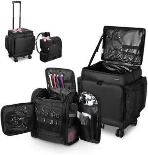 Byootique Soft Rolling Hair Stylist Train Case w/ Hair Tools Travel Bag Backpack