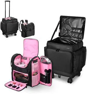 Byootique Rolling Makeup Train Case Soft Sided Travel Cosmetic Organizer Storage with Travel Make Bag Backpack