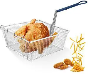 WeChef Commercial Deep Fryer Basket 8.8 Lbs Large Capacity 13"x 12" x 5" Heavy Duty Construction Fryer Basket with Non-slip Handle for Restaurant Kitchen