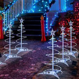 Yescom Munchkin Solar 2ft LED Spiral Tree Light 79 LEDs for Indoor Outdoor Holiday Christmas Decor Cool White 5 pack