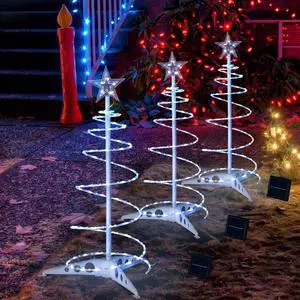 Yescom Munchkin Solar 2ft LED Spiral Tree Light 79 LEDs for Indoor Outdoor Holiday Christmas Decor Cool White 3 pack