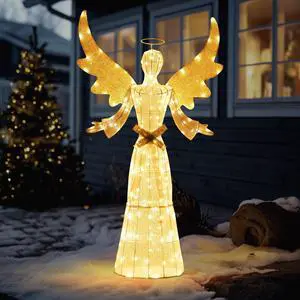 Yescom Holy 5.6ft Lighted Christmas Angel Outdoor Pre-lit 3D Crystal Angel Patio Garden Deck Party Decor Warm white