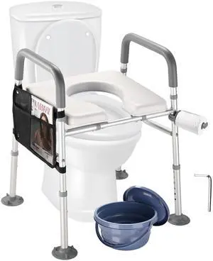 Yescom Raised Toilet Seat Riser Adjustable Bedside Commode with Handles 375 lb for Seniors Disabled
