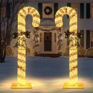 Yescom 2-Packs 8FT Pre-Lit 660LED Christmas Candy Cane Giant 3D Lighted Outdoor Yard Decorations, Holiday Display Large Lighting
