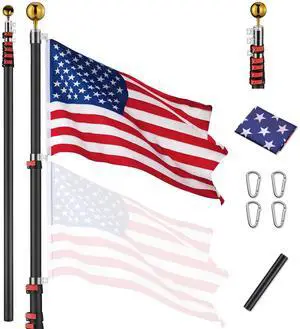 Yescom EZ GO 30Ft Commercial Telescoping Flag Pole Kit Portable Display Sign Banner Pole for Outside Hotel Business Events Advertising Flag Black