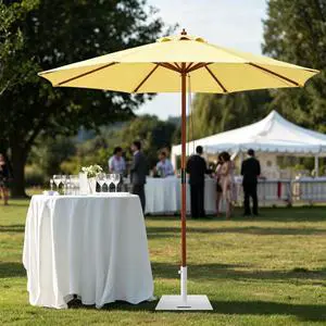 Yescom 9FT Solid Wood Patio Umbrella with Base Included Stand for Outdoor Event Rental Shade Resort Wedding Party Butter Yellow Yescom 9FT Solid Wood Patio Umbrella with Base Included Stand for Outdoor Event Rental Shade Resort Wedding Party Butter Yellow