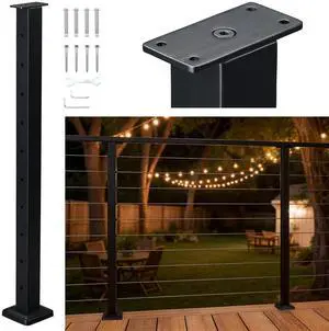 Yescom Black Cable Railing Post 36 inch for Horizontal Deck Railing Pre-Drilled Surface Mount Flat Top Easy Install Stainless Steel Deck Post Yescom Black Cable Railing Post 36 inch for Horizontal Deck Railing Pre-Drilled Surface Mount Flat Top Easy Install Stainless Steel Deck Post