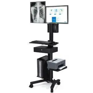 Yescom Mobile Computer Cart Dual Monitor Mount with Drawer Silver Yescom Mobile Computer Cart Dual Monitor Mount with Drawer Silver