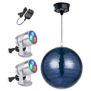Yescom 12" Blue Disco Ball w/ 2 RGB Spotlights Rotating Motor Party Light Yescom 12" Blue Disco Ball w/ 2 RGB Spotlights Rotating Motor Party Light