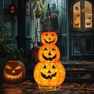 Yescom 5FT Halloween Pumpkins,Stacked Foldable,Jack O Lantern,LED Lights Party Outdoor Decorations 2026 Yescom 5FT Halloween Pumpkins,Stacked Foldable,Jack O Lantern,LED Lights Party Outdoor Decorations 2026