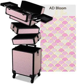 Byootique Large Rolling Makeup Case on Wheels 4in1 Cosmetology Art Deco Bloom Byootique Large Rolling Makeup Case on Wheels 4in1 Cosmetology Art Deco Bloom