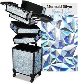 Byootique Mermaid Silver 4in1 Rolling Makeup Train Case Cosmetic Organizer Wheel Byootique Mermaid Silver 4in1 Rolling Makeup Train Case Cosmetic Organizer Wheel