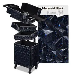 Byootique 4in1 Rolling Makeup Train Case Cosmetic Organizer Wheel Mermaid Black Byootique 4in1 Rolling Makeup Train Case Cosmetic Organizer Wheel Mermaid Black