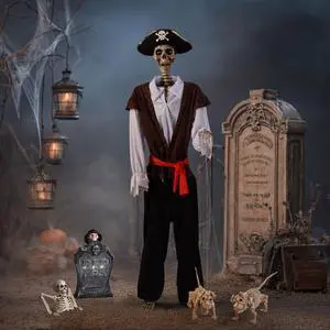 Yescom 5.6 Ft Pirate Captain Skeleton with 15" Animated Tombstone & Half Skeleton Decoration Yescom 5.6 Ft Pirate Captain Skeleton with 15" Animated Tombstone & Half Skeleton Decoration