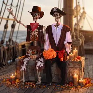 Yescom 2 Pcs Halloween Life Size Skeleton 5.6 Ft Pirate Captain & Cowboy Full Body Bone 2026 Party Decorations Yescom 2 Pcs Halloween Life Size Skeleton 5.6 Ft Pirate Captain & Cowboy Full Body Bone 2026 Party Decorations