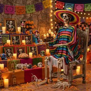 Yescom 5.6FT Day of the Dead Life Size Skeleton w/ Sombrero Dog & Cat Halloween Yescom 5.6FT Day of the Dead Life Size Skeleton w/ Sombrero Dog & Cat Halloween