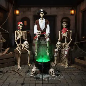 Yescom 3Pcs Halloween Pirate/Captain/Cowboy Skeleton with Witches Cauldron Pot 4Pcs Human Skull Party Decoration 2026 Yescom 3Pcs Halloween Pirate/Captain/Cowboy Skeleton with Witches Cauldron Pot 4Pcs Human Skull Party Decoration 2026
