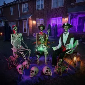 Yescom 3Pcs Life Size Skeleton Pirate/Captain/Cowboy with Witches Cauldron 4Pcs Human Skull Party Decoration 2026 Yescom 3Pcs Life Size Skeleton Pirate/Captain/Cowboy with Witches Cauldron 4Pcs Human Skull Party Decoration 2026