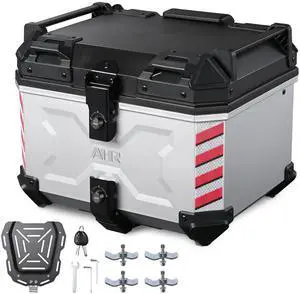 AHR 45L Motorcycle Cargo Box w/ Quick Release Base Motorcycle Tail Box Corner Guards Carry Handles for Touring Daily Commute ABS w/ Silver Coating AHR 45L Motorcycle Cargo Box w/ Quick Release Base Motorcycle Tail Box Corner Guards Carry Handles for Touring Daily Commute ABS w/ Silver Coating