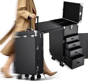Byootique Portable Manicure Table Desk for Nail Tech Organizer Rolling Makeup Case with Wheels and Telescopic Handle for Manicurist Technician, Black Byootique Portable Manicure Table Desk for Nail Tech Organizer Rolling Makeup Case with Wheels and Telescopic Handle for Manicurist Technician, Black
