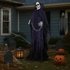 Yescom 6ft Halloween Decorations Grim Reaper Sound-Actived Party Decor Chain Creepy Sound Scary Haunted House Props Yescom 6ft Halloween Decorations Grim Reaper Sound-Actived Party Decor Chain Creepy Sound Scary Haunted House Props