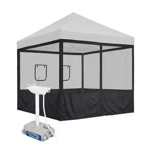 InstaHibit Commercial Food Booth Mesh Walls & Electric Portable Sink Kit Battery-Powered & Foot Pump Sanitary Equipment InstaHibit Commercial Food Booth Mesh Walls & Electric Portable Sink Kit Battery-Powered & Foot Pump Sanitary Equipment