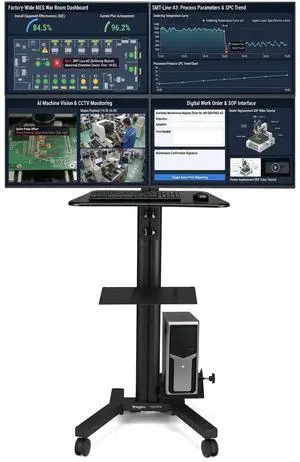 Yescom NexusX Commander Rolling Computer Cart 4-Monitors Industrial Heavy-Duty Mobile Workstation for Production Line Monitoring MES/HMI Control Shop Floor Inspections Black Yescom NexusX Commander Rolling Computer Cart 4-Monitors Industrial Heavy-Duty Mobile Workstation for Production Line Monitoring MES/HMI Control Shop Floor Inspections Black