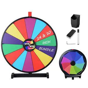 WinSpin Prize Wheel Combo Kit 24" & 10" Tabletop Spinning Game 14 Rainbow Slots Dry Erase Dual-Size Portable Roulette WinSpin Prize Wheel Combo Kit 24" & 10" Tabletop Spinning Game 14 Rainbow Slots Dry Erase Dual-Size Portable Roulette