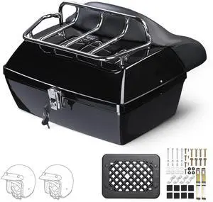 Yescom 48L Universal Motorcycle Tail Box Top Case Luggage with Top Rack & Backrest for Harley Road King Yescom 48L Universal Motorcycle Tail Box Top Case Luggage with Top Rack & Backrest for Harley Road King