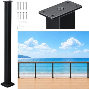 Yescom Black Cable Railing Post 36 inch for Horizontal Deck Railing Pre-Drilled Surface Mount Flat Top Easy Install Stainless Steel Deck Post Yescom Black Cable Railing Post 36 inch for Horizontal Deck Railing Pre-Drilled Surface Mount Flat Top Easy Install Stainless Steel Deck Post