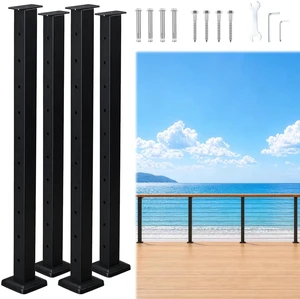 Yescom 4-pack Black Cable Railing Post 36-inch for Horizontal Deck Railing Pre-Drilled Surface Mount Flat Top Easy Install Stainless Steel Deck Post Yescom 4-pack Black Cable Railing Post 36-inch for Horizontal Deck Railing Pre-Drilled Surface Mount Flat Top Easy Install Stainless Steel Deck Post