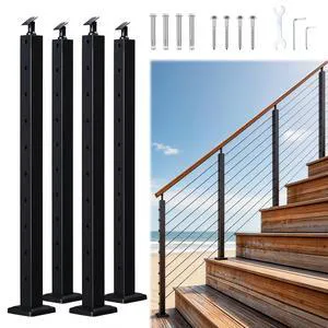 Yescom 4-pack Black Stair Railing Indoor / Outdoor Stair Post 36-inch for Cable Railing System Pre-Drilled Surface Mount Angle Adjustable Top Bracket Yescom 4-pack Black Stair Railing Indoor / Outdoor Stair Post 36-inch for Cable Railing System Pre-Drilled Surface Mount Angle Adjustable Top Bracket