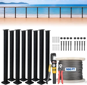 Yescom 36" Cable Railing Post x8 Complete Set with 1/8" Silver Cable Wire Hardware Installation Tools for 25-35ft Horizontal Deck Railing Yescom 36" Cable Railing Post x8 Complete Set with 1/8" Silver Cable Wire Hardware Installation Tools for 25-35ft Horizontal Deck Railing