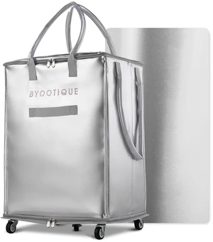 BYOOTIQUE 20" Rolling Shopping Bag Grocery Bag on 5 Wheels for Travel|66 Lbs Weight Capacity,Waterproof,PU Material,Reusable Shopping Trolley,Rolling Bag with Handle,for Laundry House Moving,Silver BYOOTIQUE 20" Rolling Shopping Bag Grocery Bag on 5 Wheels for Travel|66 Lbs Weight Capacity,Waterproof,PU Material,Reusable Shopping Trolley,Rolling Bag with Handle,for Laundry House Moving,Silver