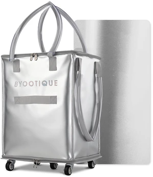BYOOTIQUE 16" Rolling Tote Shopping Storage Grocery Bag on 5 Wheels 60L 66 Lbs Weight Capacity Seamless Waterproof PU for Laundry Event Silver BYOOTIQUE 16" Rolling Tote Shopping Storage Grocery Bag on 5 Wheels 60L 66 Lbs Weight Capacity Seamless Waterproof PU for Laundry Event Silver